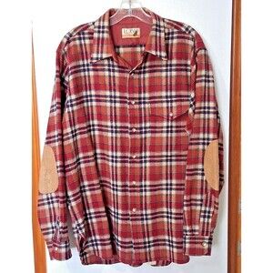 Vintage Lobo By Pendleton Red Plaid Wool Shirt Mens XL Elbow Patch L/S Western